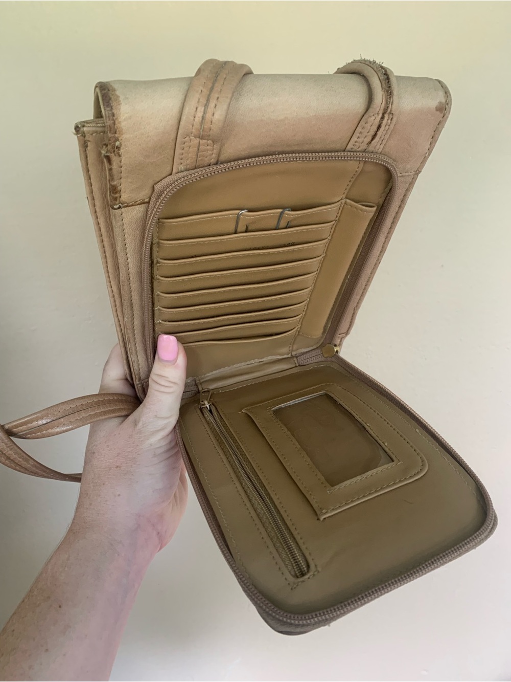 Vintage 90s Tan Leather Crossbody Bag | Tignanello Rectangular Purse - Picture 5 of 8